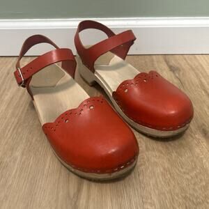 Sandgrens Womens 11 EU 42 Clog Sandal Milan Mary Janes Wood Red Leather Eyelet